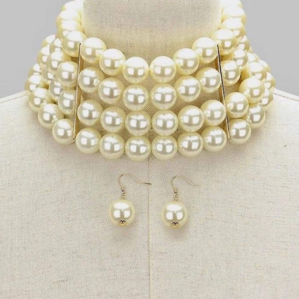 TruFace by Grace Multi-Strand Pearl Choker with Earrings